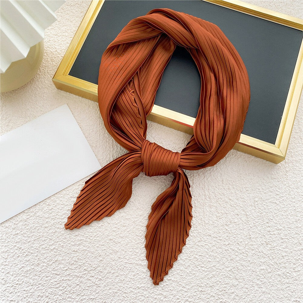 Wrinkled Small Scarf Women's Thin Scarves Pleated Neck Cover Scarves Solid Color