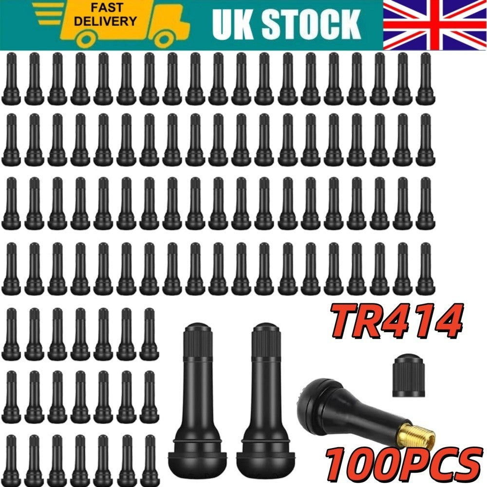 100 Pcs TR414 New Tubeless Rubber Car Tyre Wheel Valves Universal Black UK
