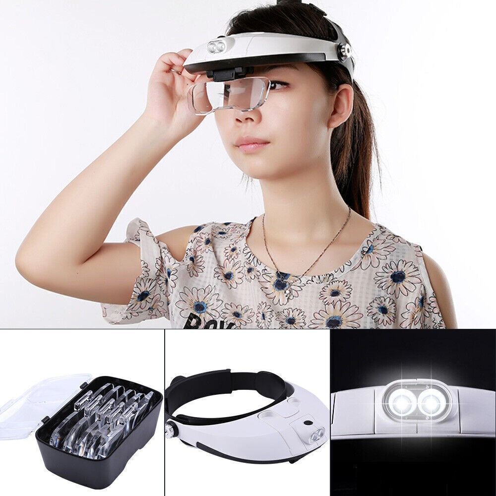 Head Magnifier Adjustable Headband Magnifying Glasses With Light For Craft Work