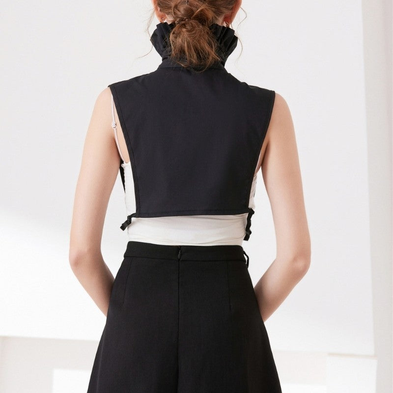 Detachable Faux Collar with Elegant Bows Tie Ruffle Half Shirt for Party Dresses
