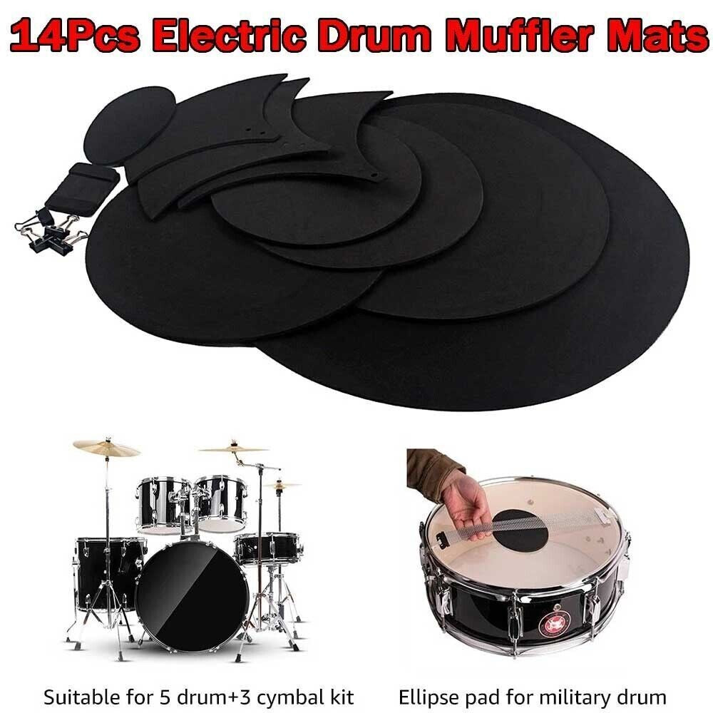 14Pcs Drum Mute Pads Silencer Drumming Practice Rubber Foam Pad Cymbal Mute Pad