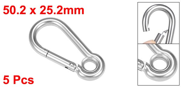 1.97"/50.2mm Stainless Steel Carabiner Spring Snap Link Hook Clip Keychain 5 Pcs