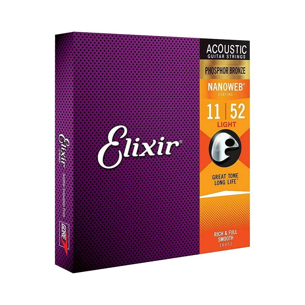 2×Elixir Nanoweb Phosphor Bronze 11-52 Acoustic Guitar Strings Light NN3