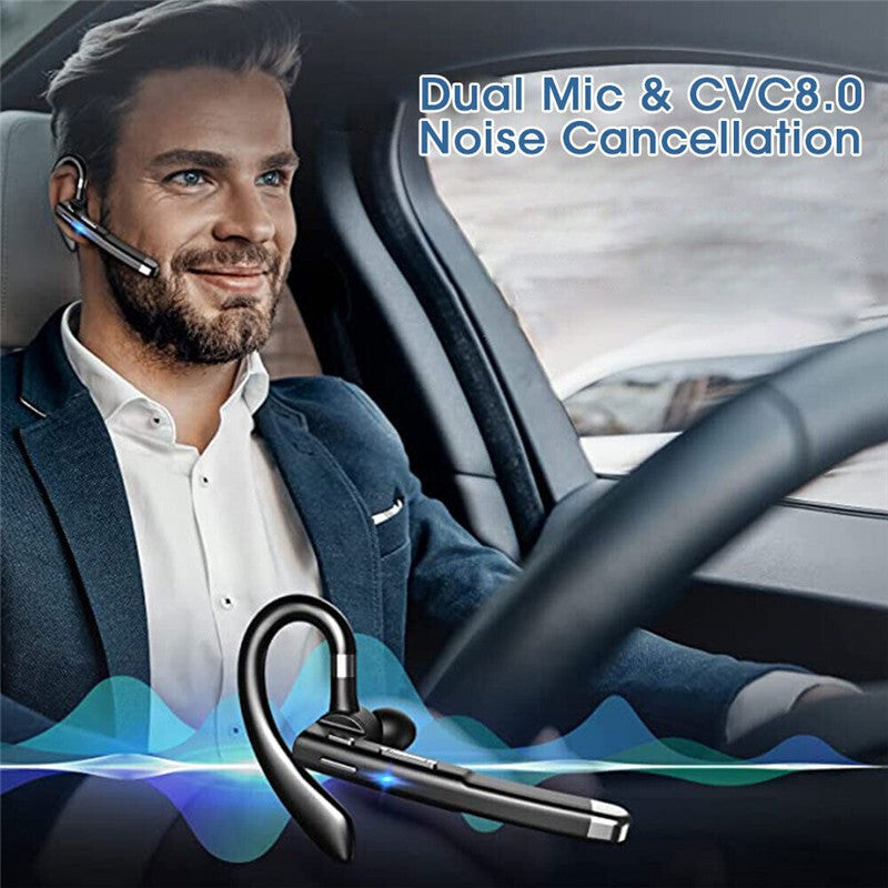 Wireless Trucker Headset Bluetooth 6.1 Earpiece Dual Mic Noise Cancelling Earbud