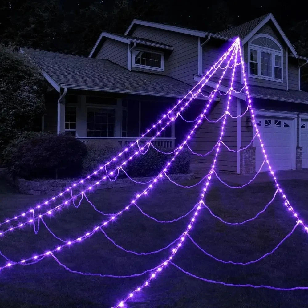 Halloween Luminous Spider Web LED Lights Garden Hanging Waterproof Decor