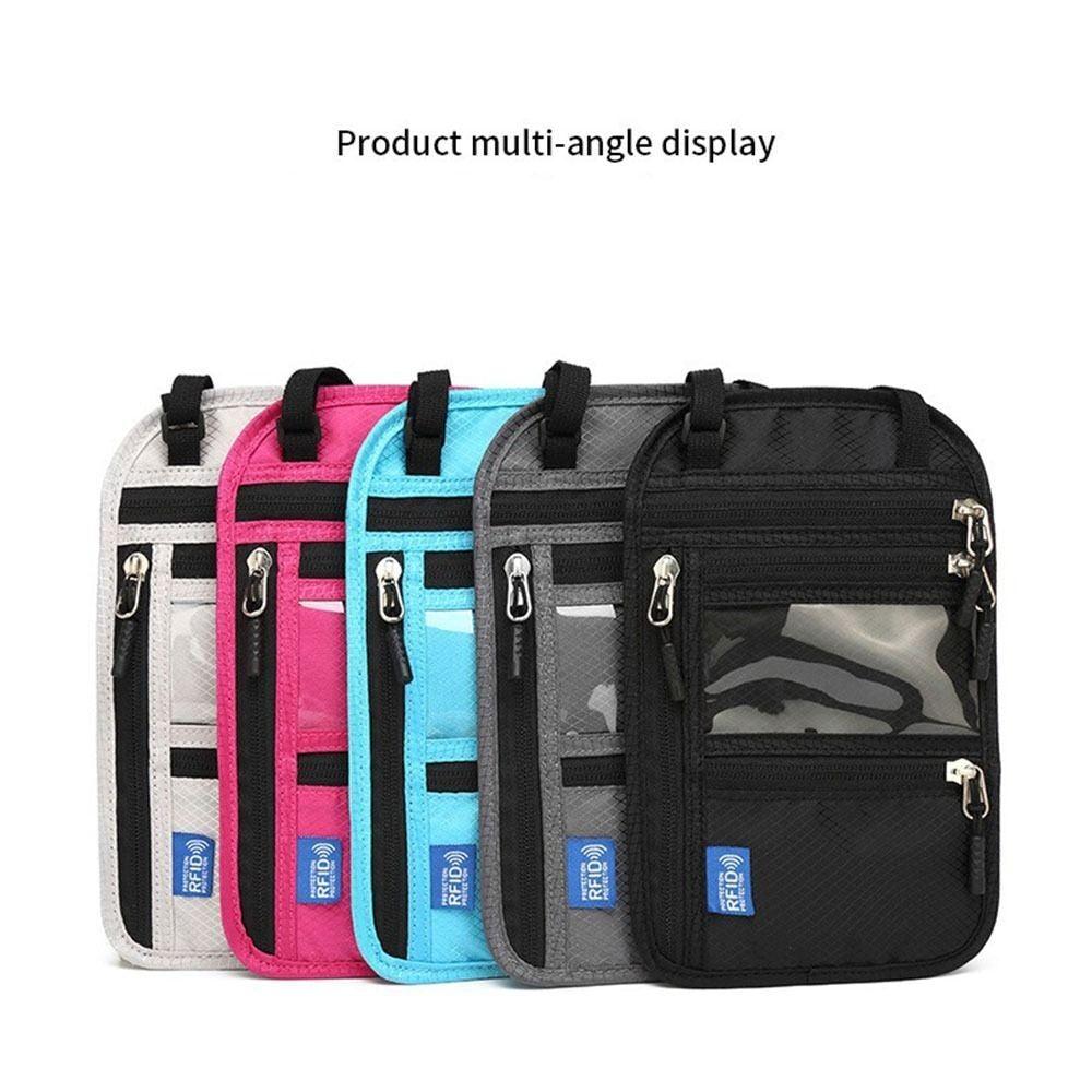 Travel RFID Passport Bag Neck Wallet Passport Document Bag Anti-theft Adjustable
