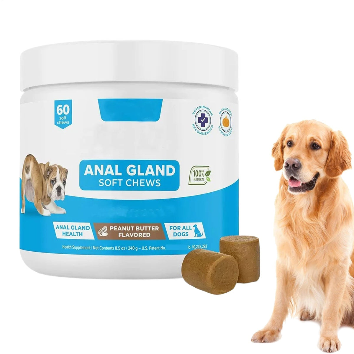 GLANDEX ANAL GLAND Support Chews For All Dogs 90 Soft Chews Peanut Butter Flavor