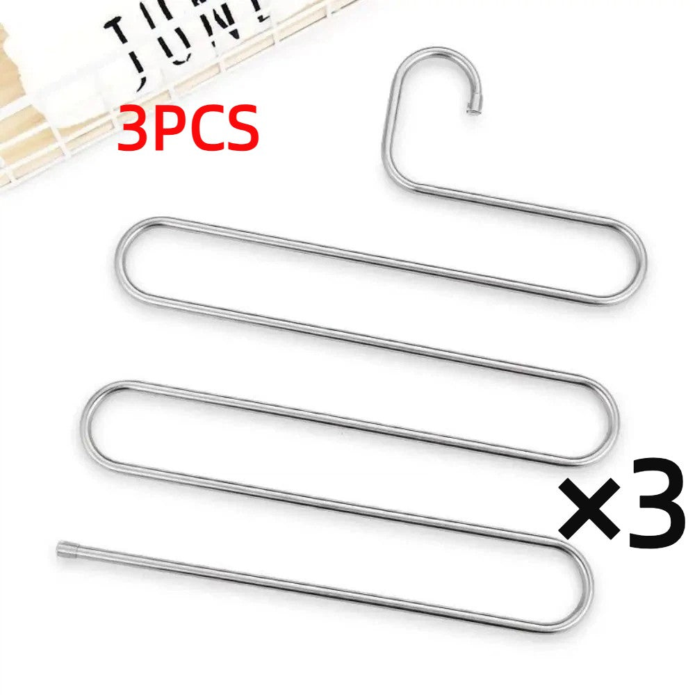 3PCS Space Saver Clothes Trouser Hanger Multi Layer Storage Closet Organizer
