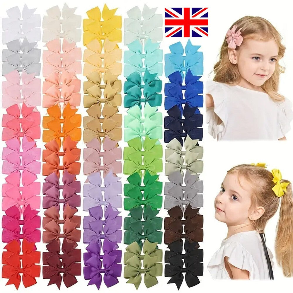 40PCS Baby Girls kids Ribbon Bow Alligator Hair Clip Cute Bows Clips School Pair