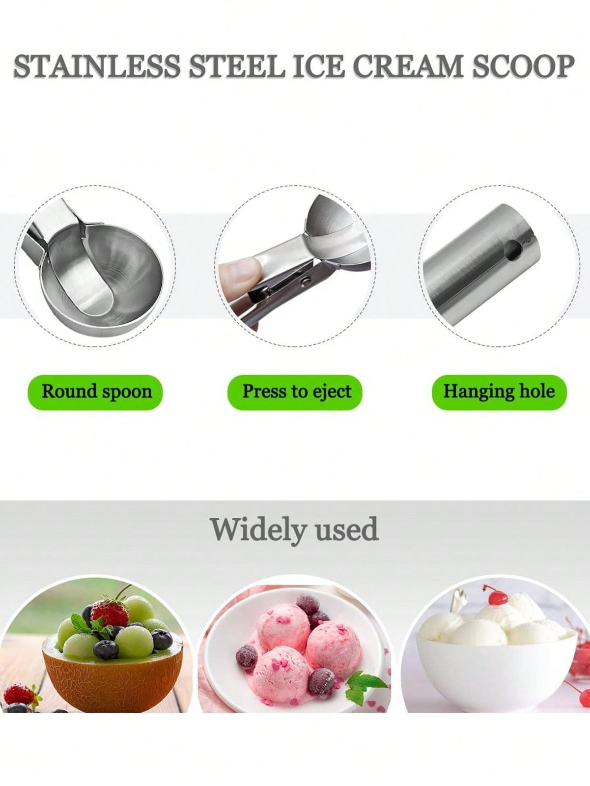 Large Stainless Steel Ice Cream Scoop with Trigger Heavy Duty Non-Stick UK