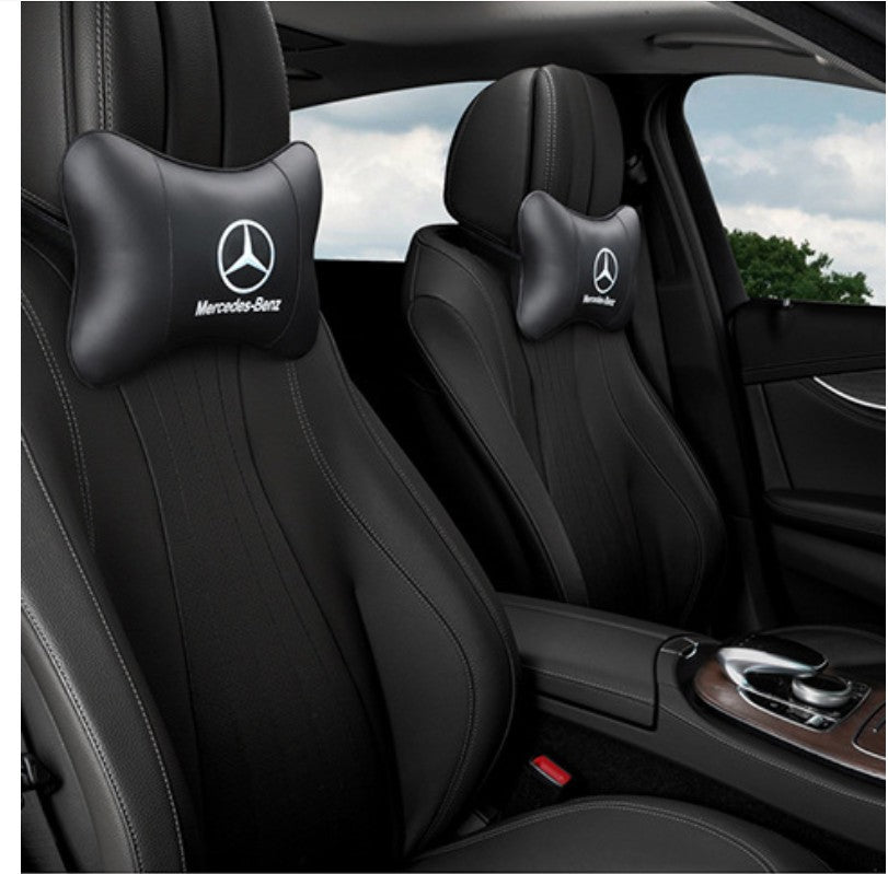 2 X Car Seat Headrest Neck Cushion Pillows For Mercedes-Benz Relax Black Leather
