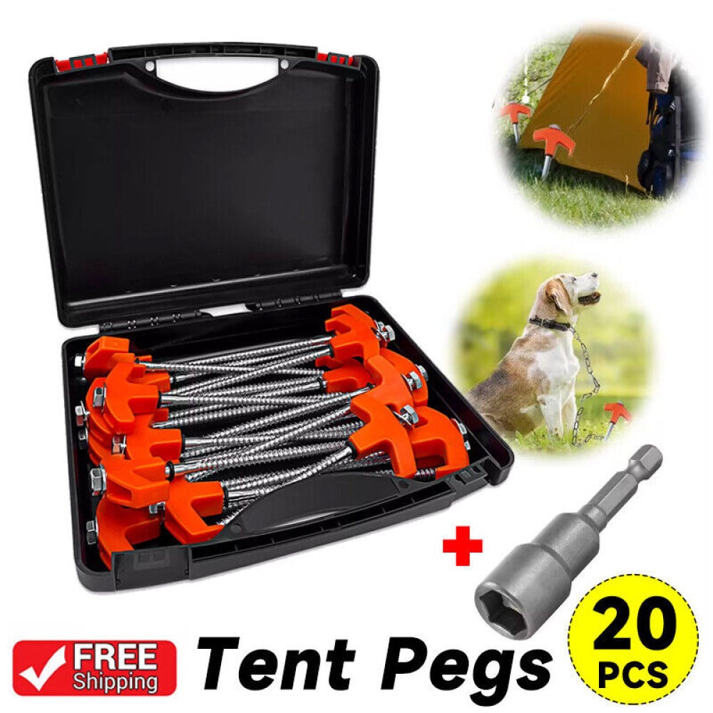 20X Screw In Hard Ground Rock Tent Pegs Stainless Steel Heavy Duty Awning Pegs🔥