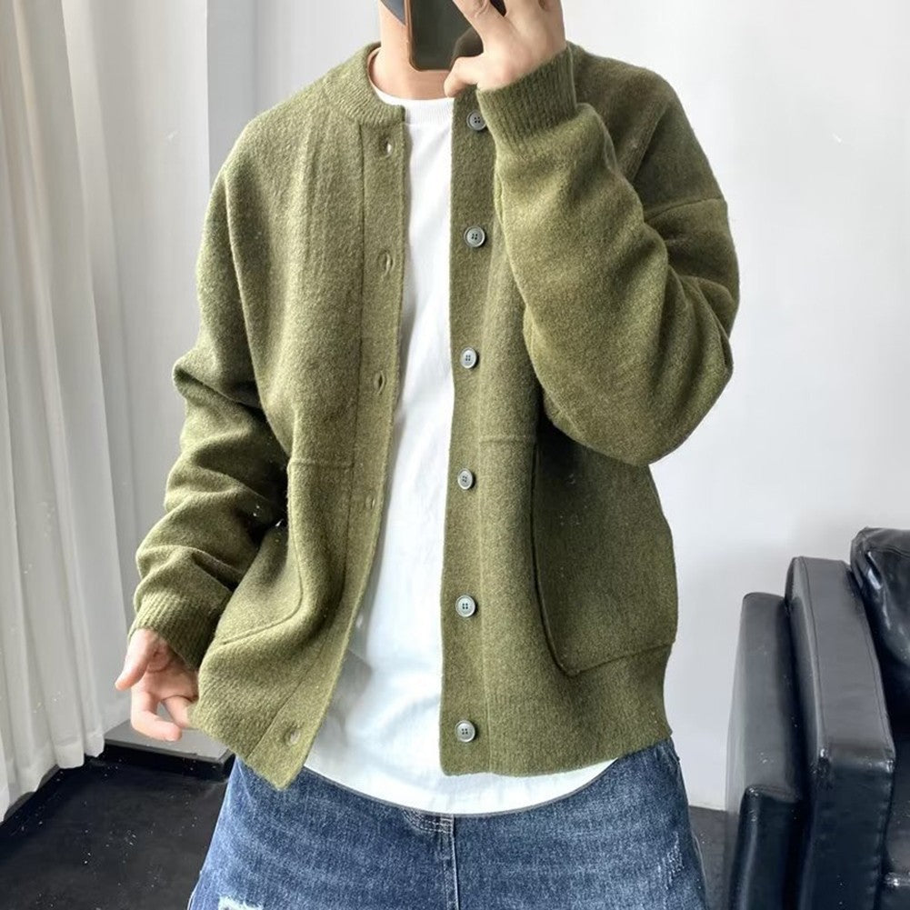 Men's Knitted Cardigan Brand New Condition Solid Color Cardigan For Daily Use