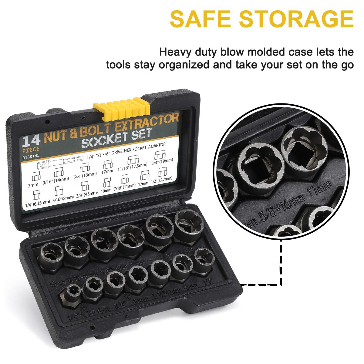 14PCS Bolt Extractor Impact Socket Set Dr Damaged/Rounded Nut Removal Tool