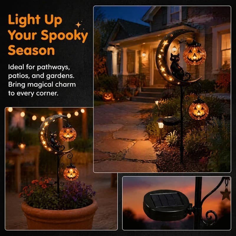 Halloween Solar Black Cat Pumpkin Moon Garden Stake Light Waterproof Yard Decor