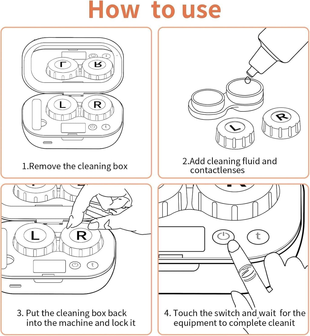 Auto Cleaner Care Ultrasonic Contact Lens Case Rechargeable USB Cleaning Machine
