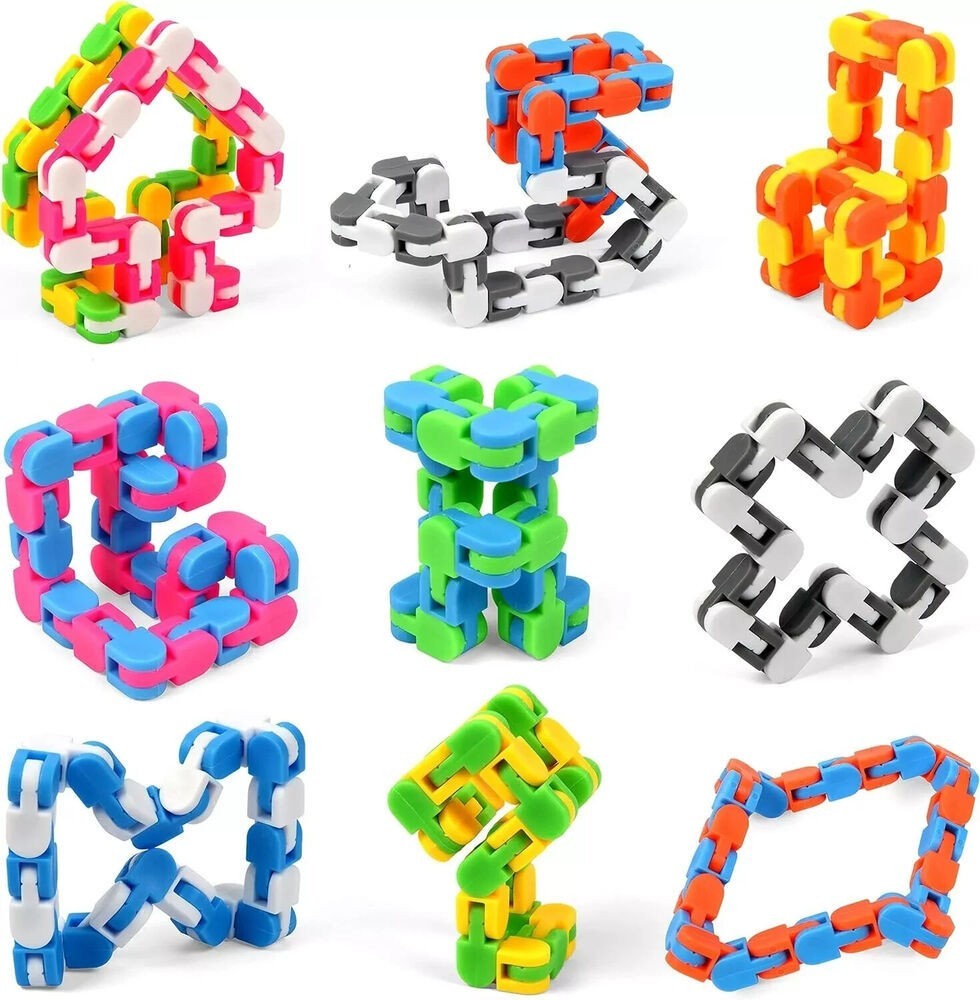6 Pack 24 Links Wacky Tracks Snap and Click Fidget Toys, Finger Sensory