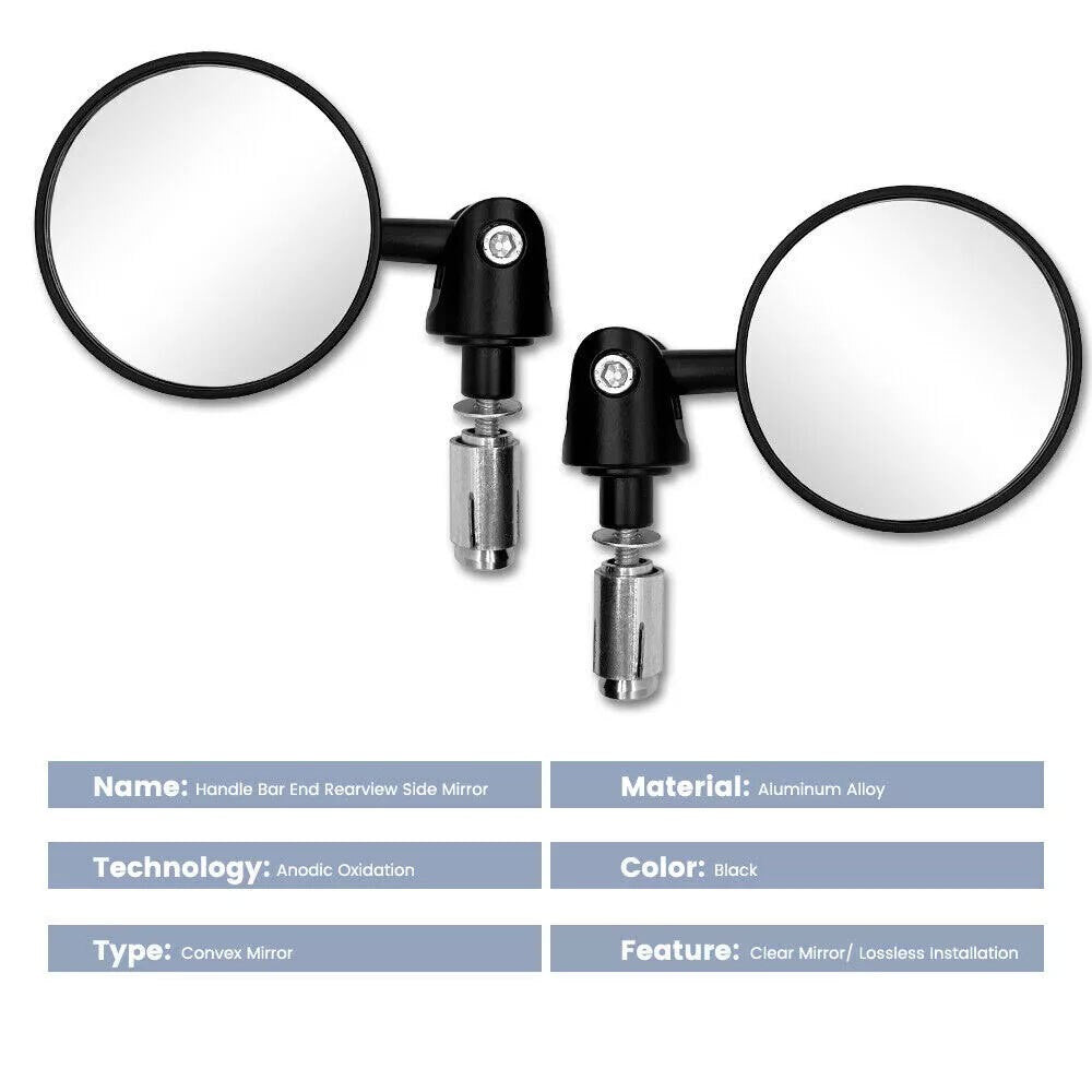 2PCS Motorcycle Rear View Mirrors Round 7/8" Handle Bar End Foldable Motorbike