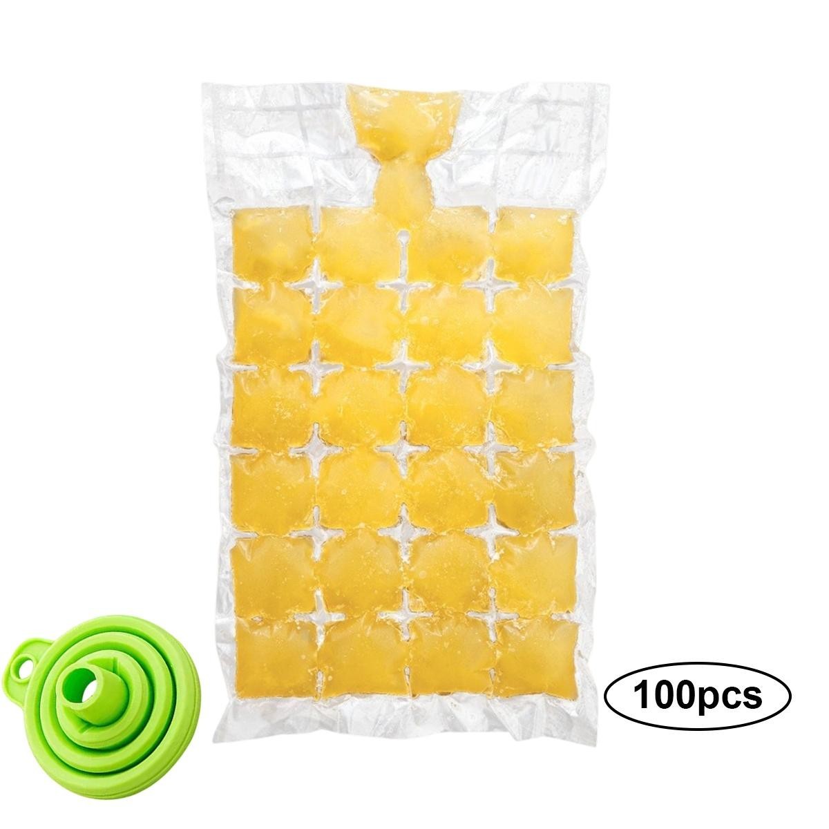 100 Ice Cube Freezer Bags 2400 Disposable Cubes Maker Clear Bag Fridge Party BBQ