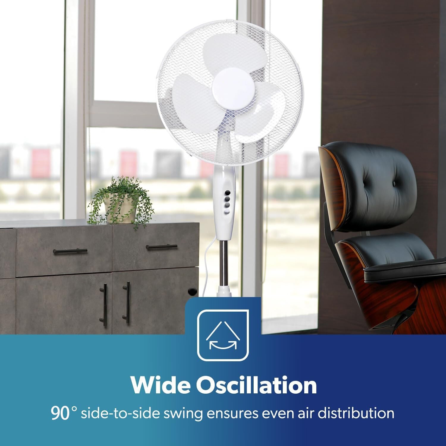 16" Pedestal Fan 3 Speed Quiet Oscillating Standing Cooling Fan Bedroom Office