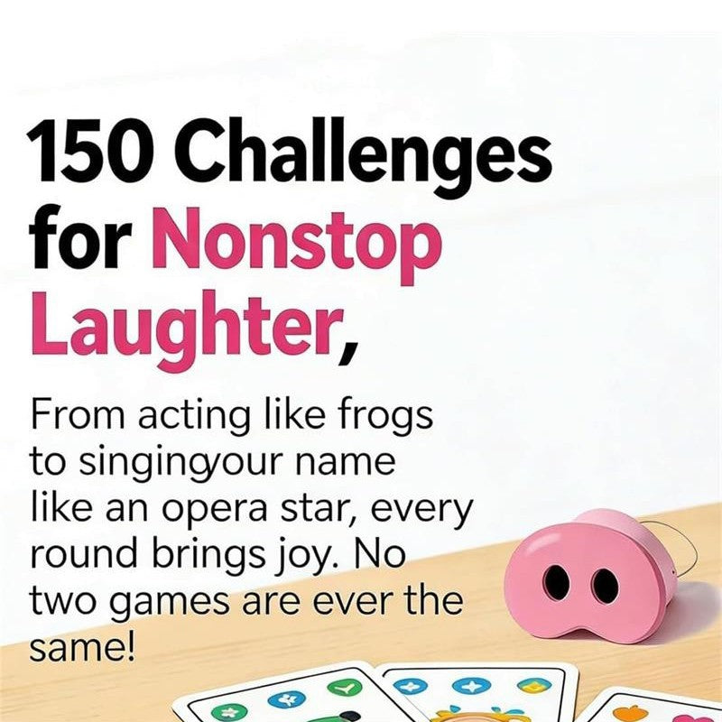 The You Laugh You Lose Party Game, Pig Nose Card Game with 150 Challenge Cards
