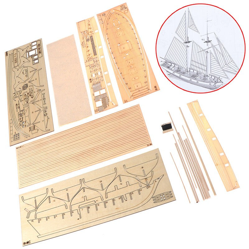 1:100 Halcon Wooden Sailing Boat Model DIY Kit Ship Assembly Decoration
