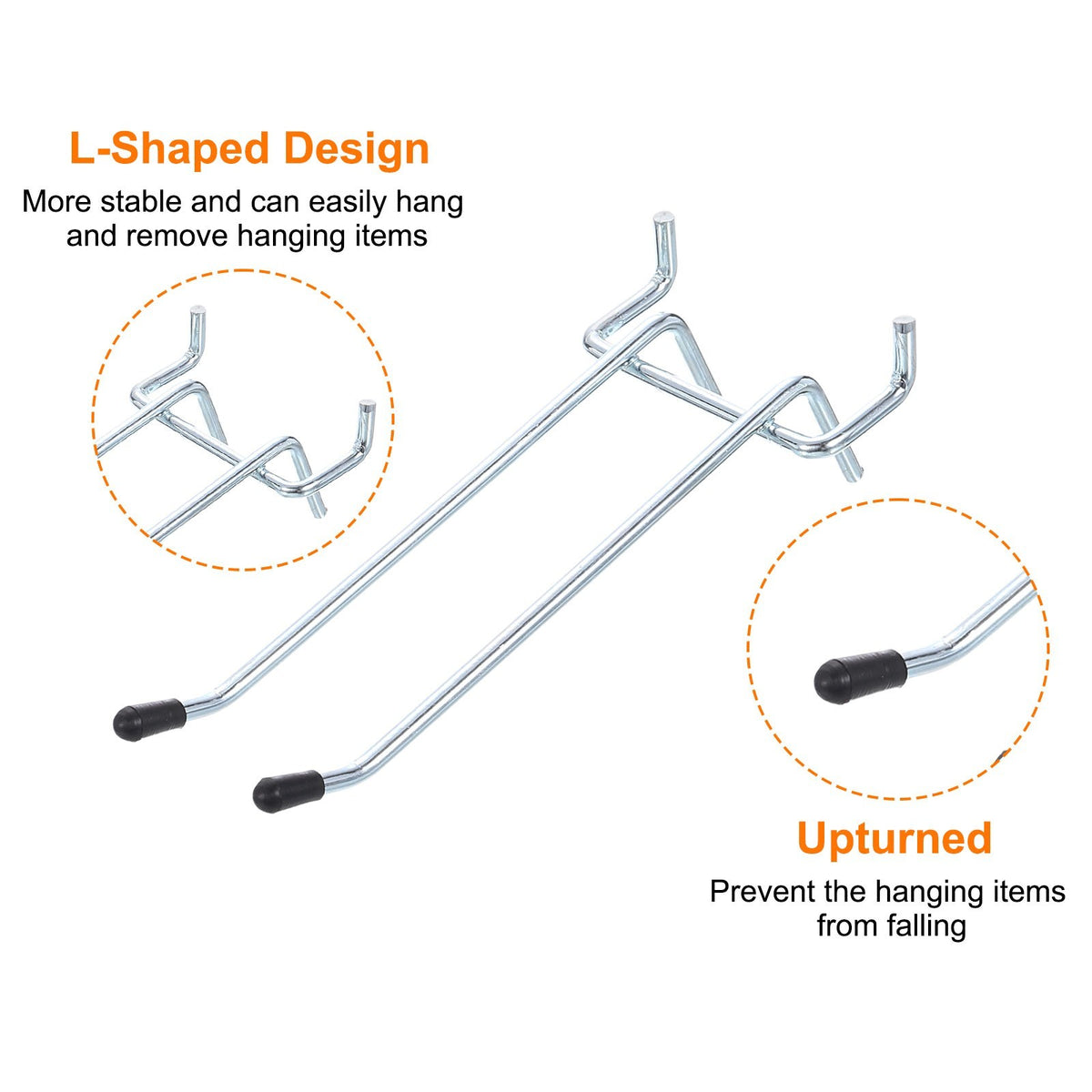 8pcs Pegboard Shelving Hooks 4" Metal Peg Board Holders, Silver