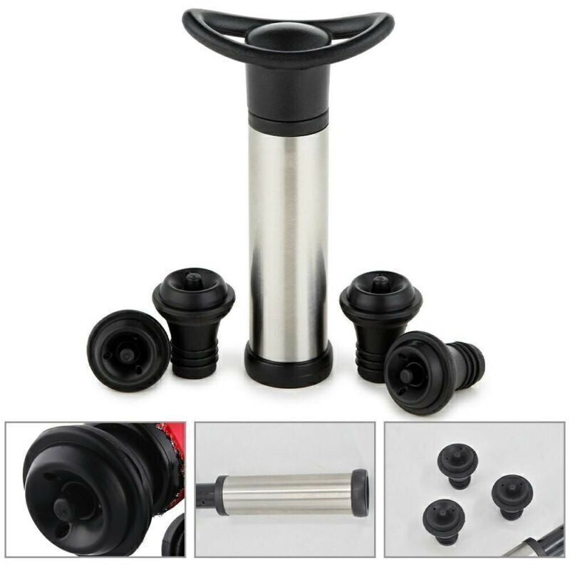 Vacu Vin Wine Saver Pump with 4 x Vacuum Sealer Bottle Stoppers Stainless Steel