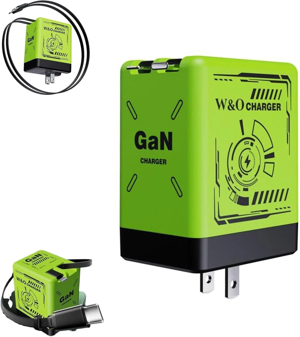 W&O 120W 2 in 1 GaN Wall Charger Retractable Type C Fast Charging Cable