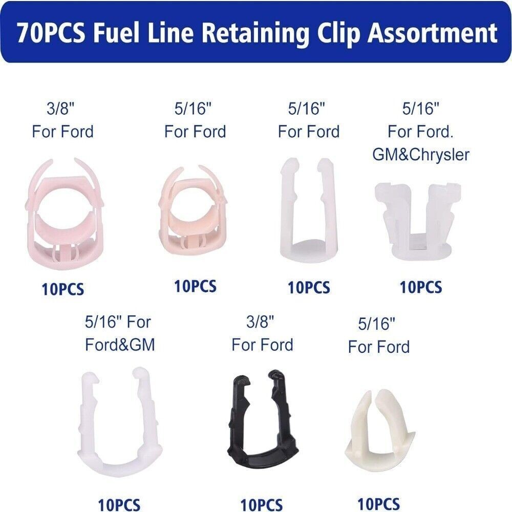 70Pcs Nylon Fuel Line Retaining Clip Assortment Kit Auto Car Fastener Clips