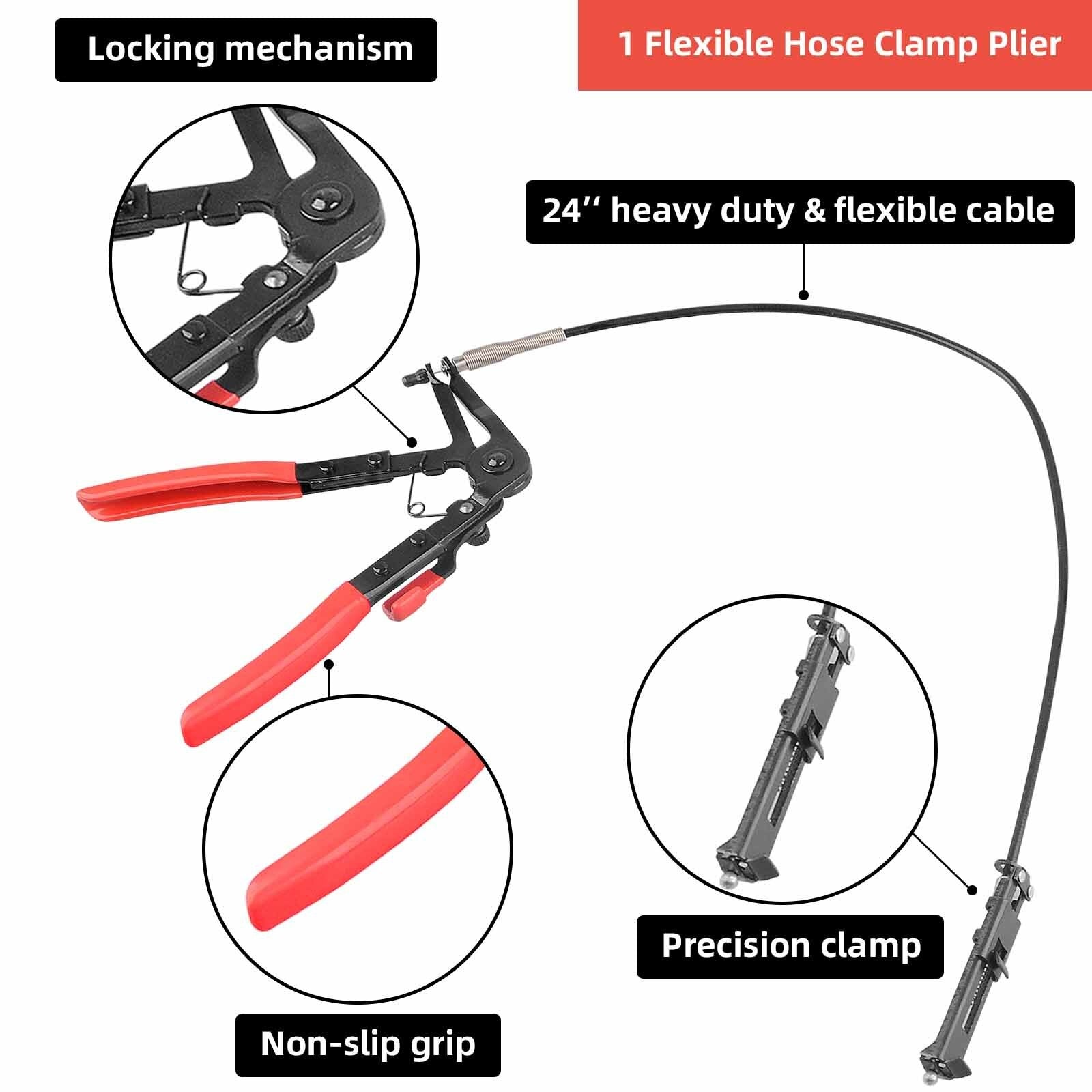 Automotive Flexible Hose Clamp Clip Pliers Set Swivel Jaw Flat Angled Band Tool