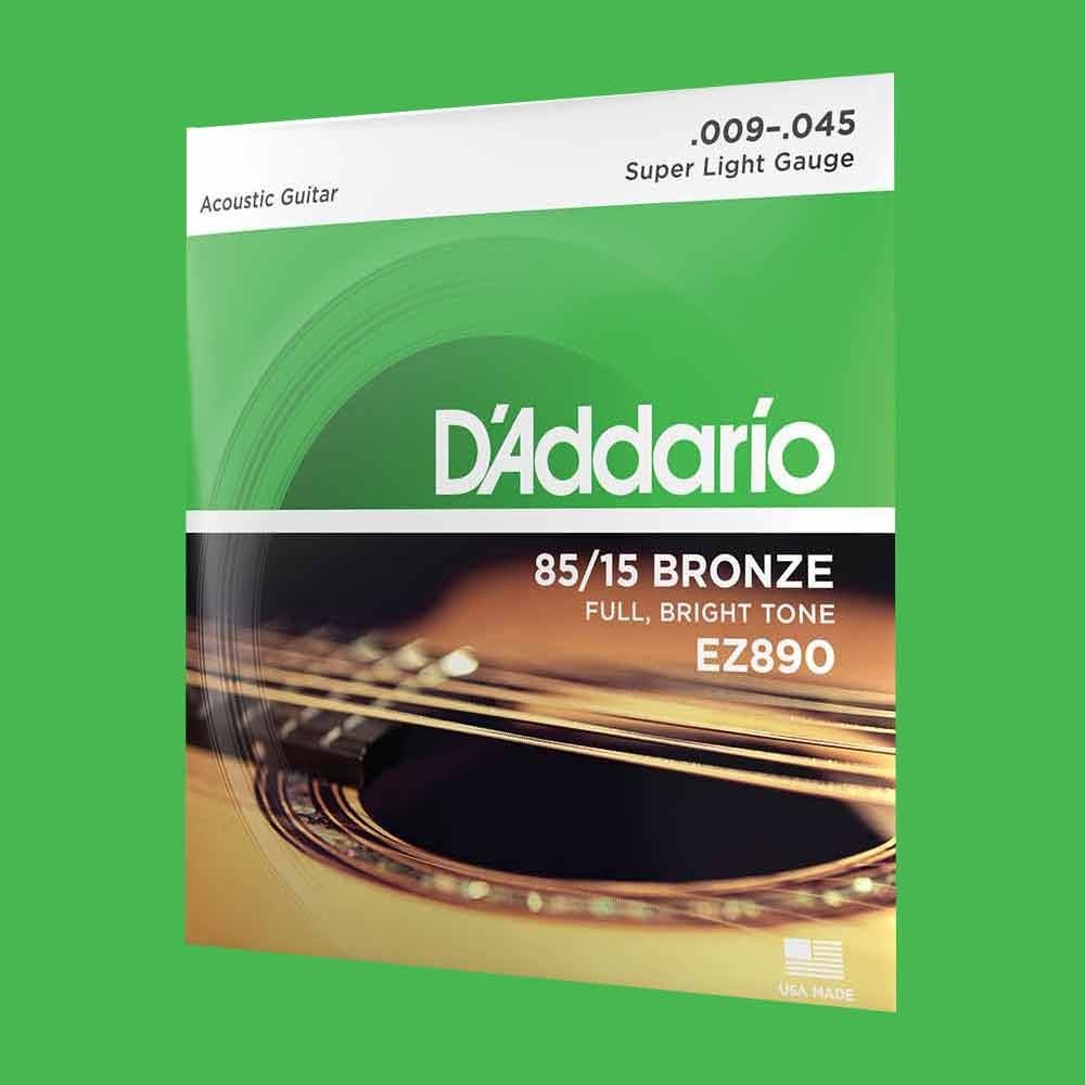 Acoustic Guitar Strings, Super Light EZ890 By D'Addario, 9 - 45 Gauge B
