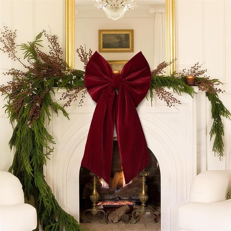90cm Large Velvet Bowknot Christmas Tree Topper Retro Wine Red Bow Ornament