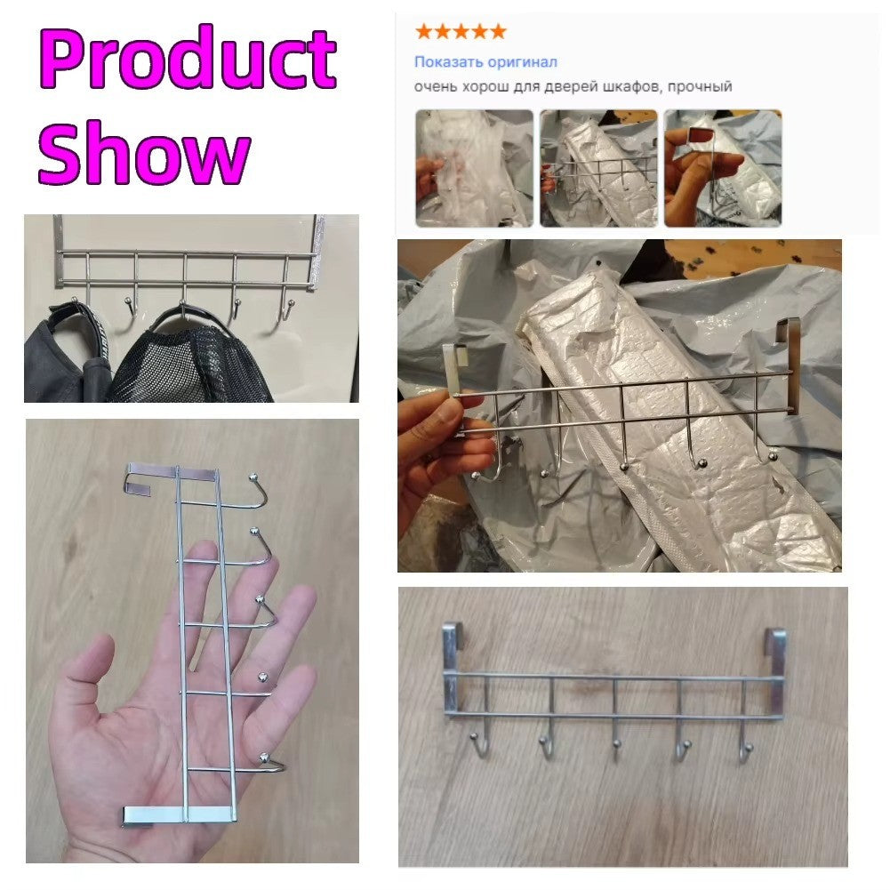 Stainless Steel 5 Hook Over Door Hanger Cabinet Towel Clothes Holder