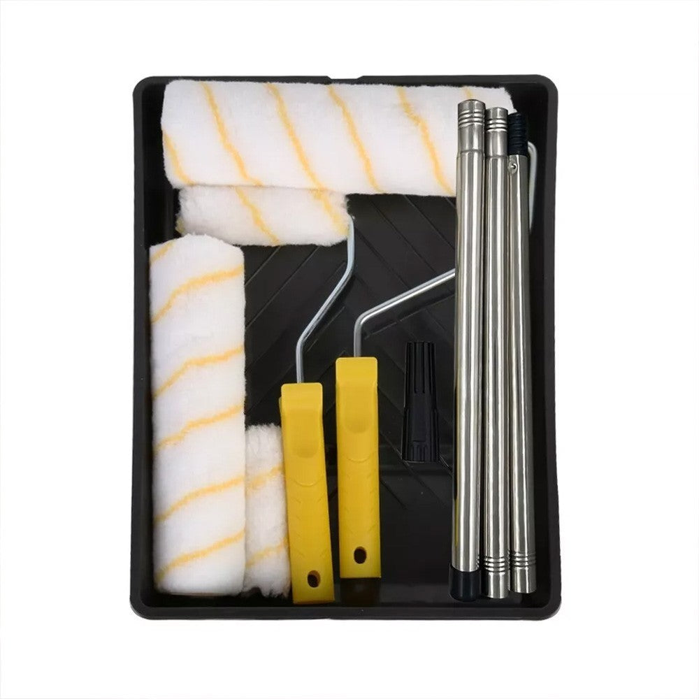 Set Paint Rollers Extension Pole Tray Brush Roller Sleeves Painting Wall Ceiling