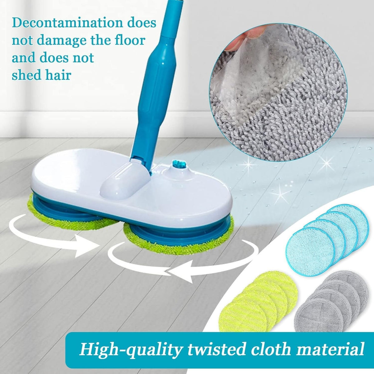 Cordless Electric Floor Mop – Dual Spin Cleaner Kits with Handle Scrubber Tool