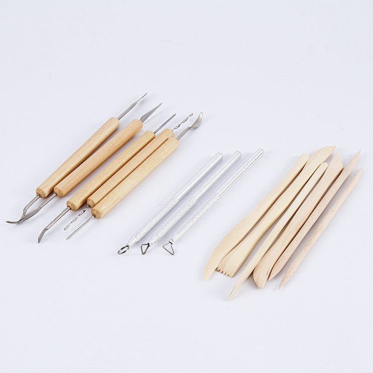 14Pcs Pottery Sculpting Tool Wood and Metal Modelling Clay Complete Tools Set