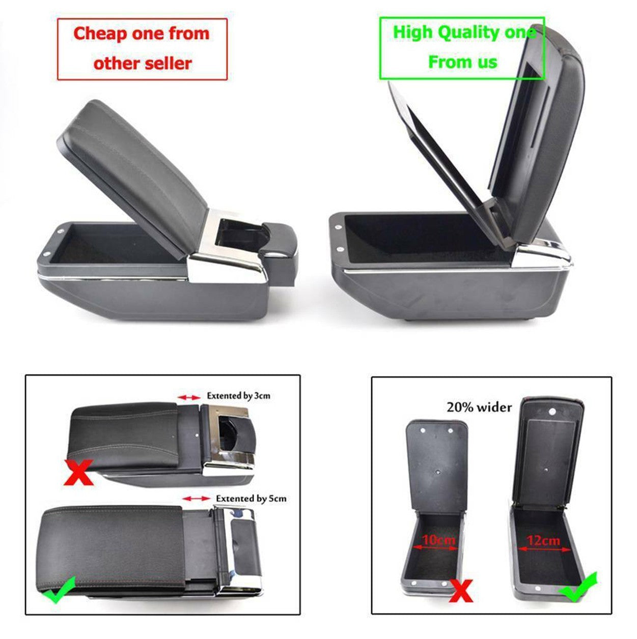 For VW Mk5 Polo 6R 2010-2017 Dual Layer Armrest Car Central Storage Box