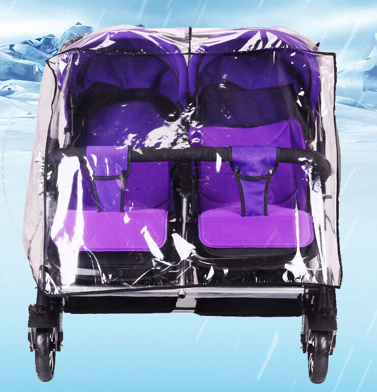 Plastic Rain and Windproof Cover for Double Buggy Twin Stroller Pushchair