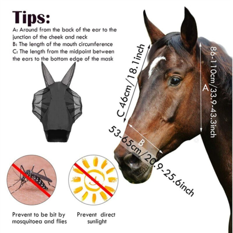 Half or full face Padded Mesh Fly Mask Hood with Ears Horse M Size UK