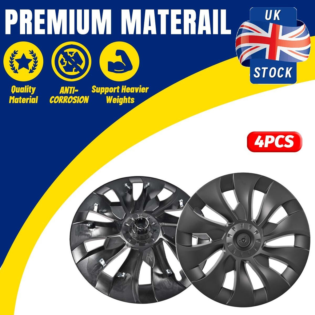 18" Wheel Cover Hubcaps Matte Black 4pcs For Tesla Model 3 2017-23 Silver Logo