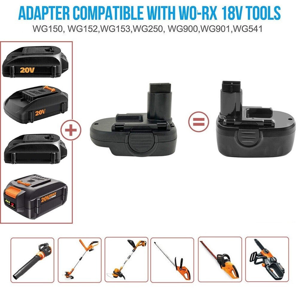 Battery Adapter for Worx 20V Li-ion Battery to 18V Ni-Mh Cordless Power Tool MU