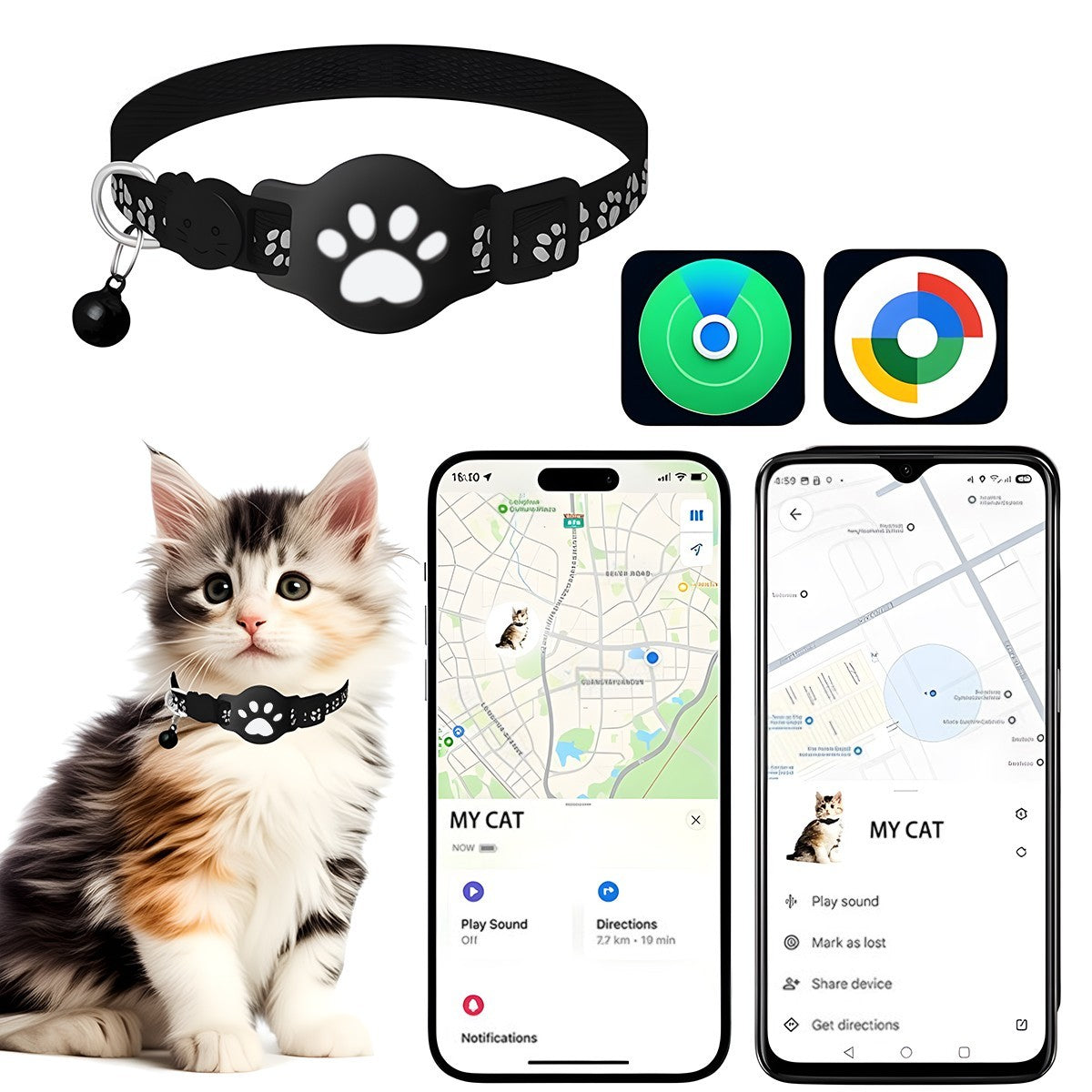 Cat Tracker Finder GPS Collar Waterproof Electronic Pet Locator for iOS Android