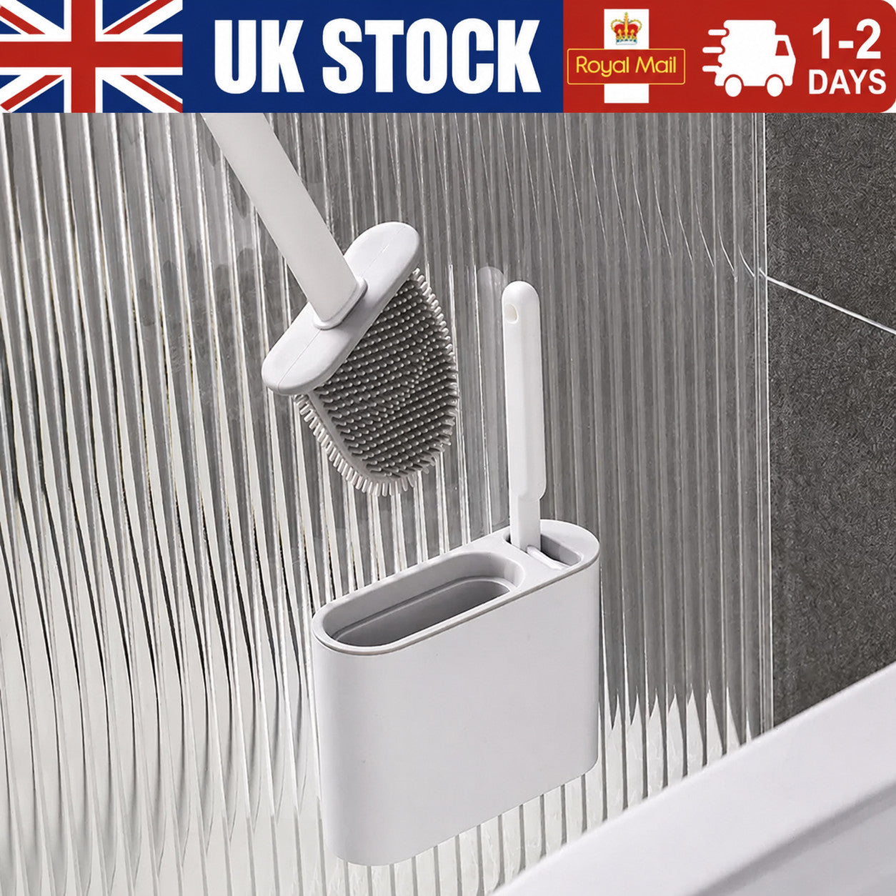 Toilet Brush Soft TPR Silicone Bristle Clean Holder Set with Wall Mount Included
