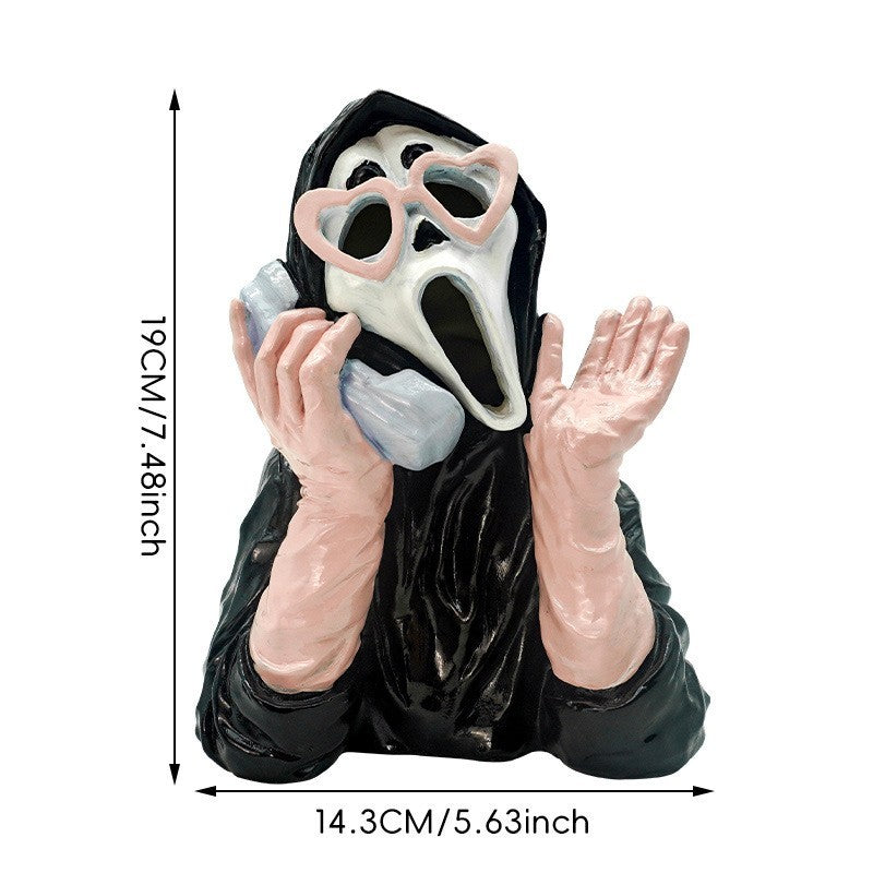 2026 Ghoulish Resin Light Up Halloween Pink/Black Scream Ghost Face Statue Decor