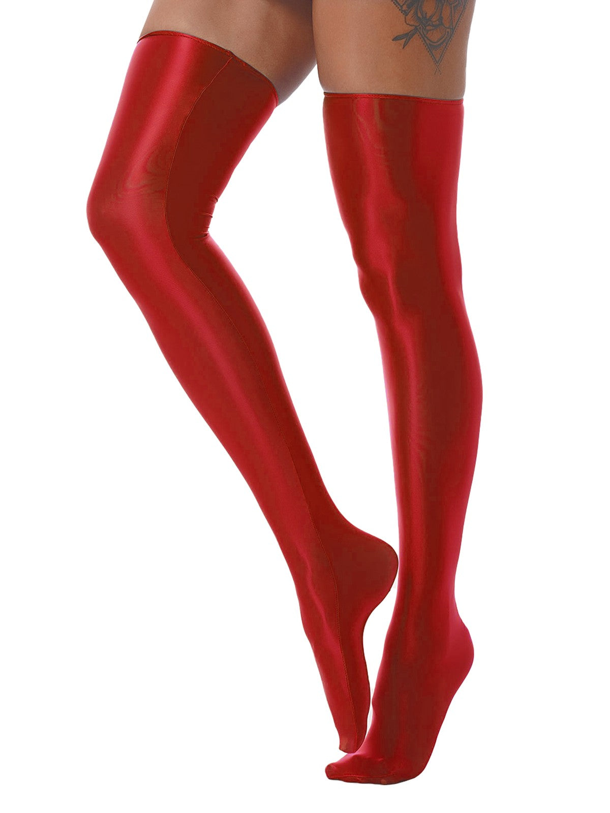 1 Pair Womens Oil Shiny Stockings Stretchy Footed Thigh High Stockings Lingerie