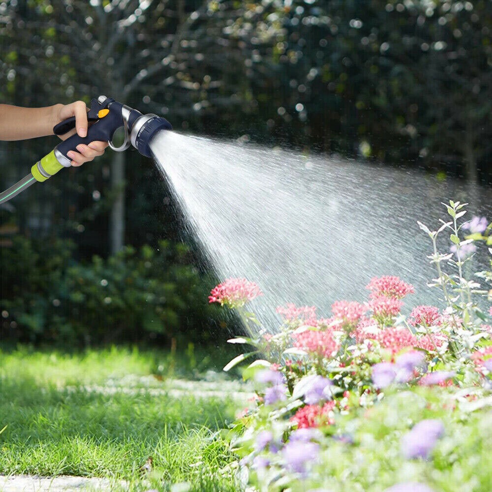 High Pressure Metal Water Gun Garden Hose Nozzle Head Sprayer 9 Spray Patterns