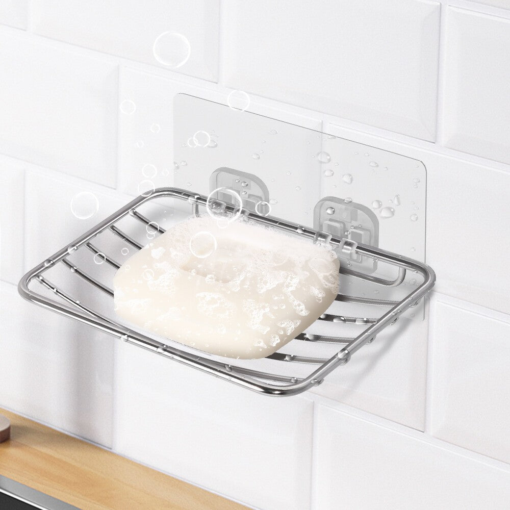 Stainless Steel Soap Dish Holder Shower Soap Case Tray Strong Sticky Bathroom