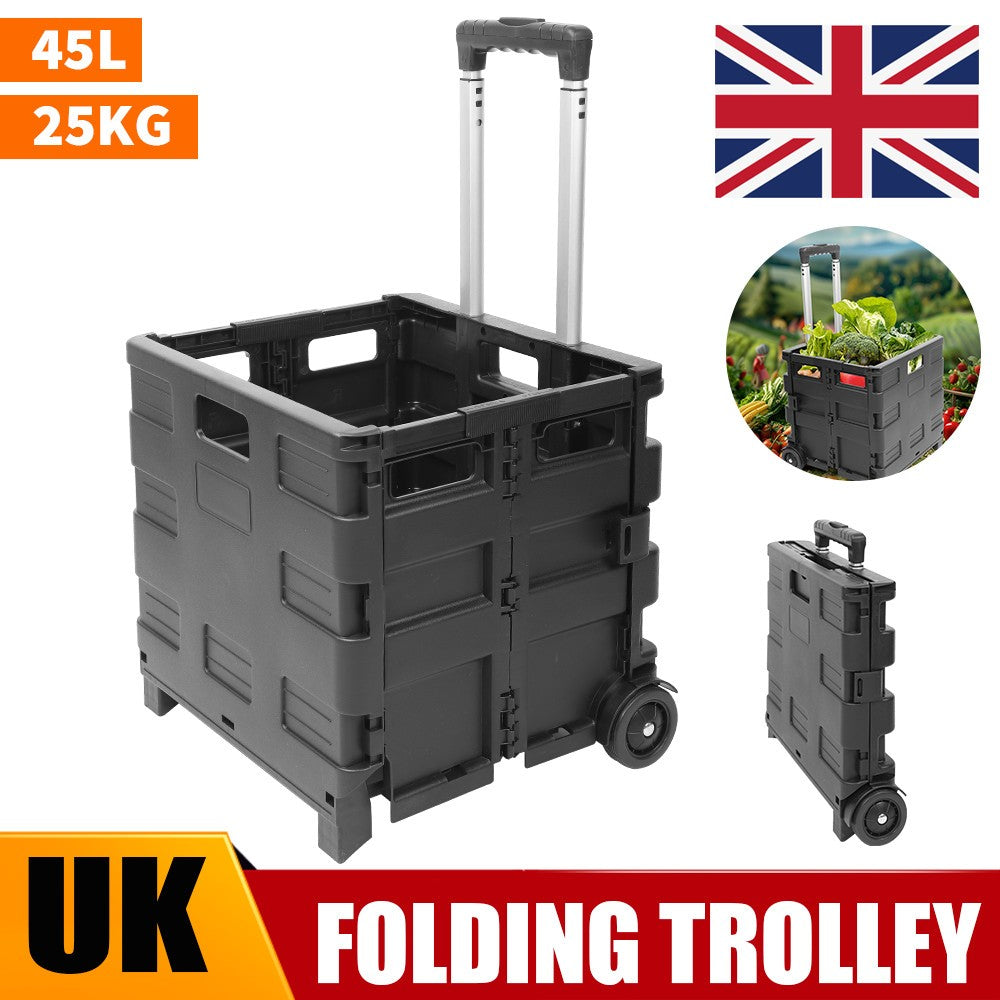 45L Folding Boot Cart Shopping Trolley Fold Up Storage Box Wheels Crate Foldable