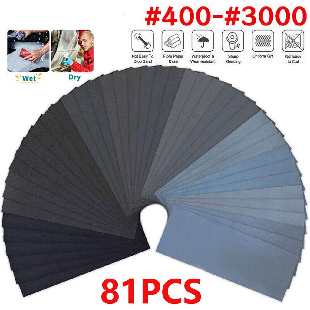 UK 81Pcs Assorted Sanding Wet and Dry Waterproof Sandpaper Sander Paper Tool